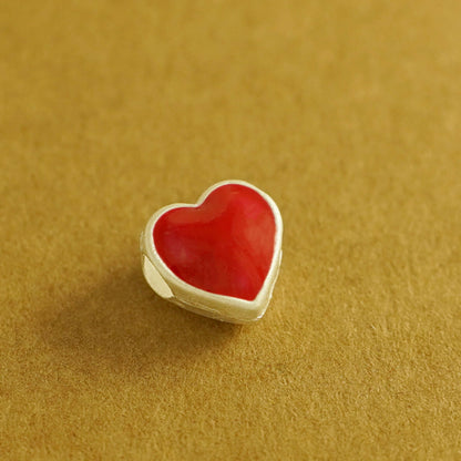 Fine Silver 999 Glazed Red Love Heart Sliding Spacer Charm Pendant - sugarkittenlondon