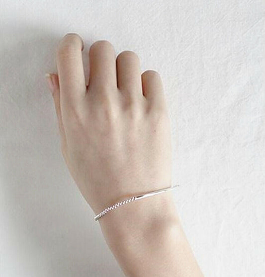 Sterling Silver Bead Ball Noodle Tube Bracelet with Elastic Stretch - sugarkittenlondon