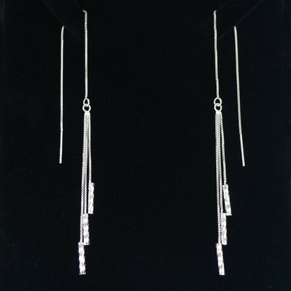 Long Drop Pull Through Threader Earrings in 925 Sterling Silver - sugarkittenlondon