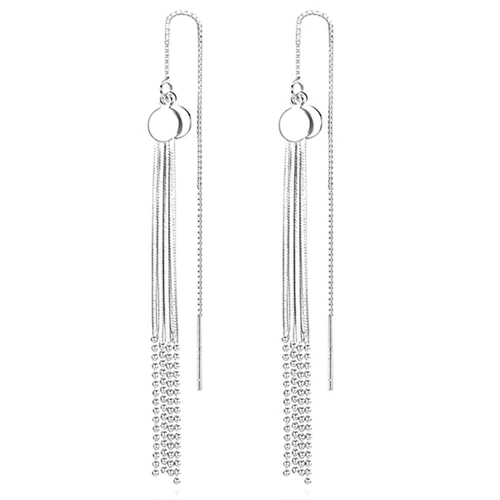 925 Sterling Silver Double Disc Dots Bead Tassel Pull-Through Threader Earrings - sugarkittenlondon