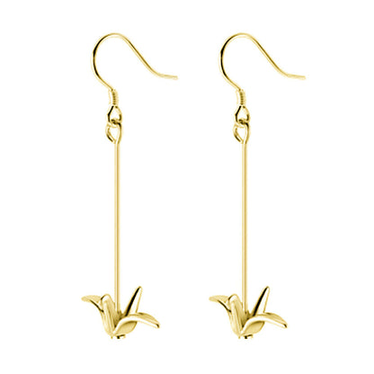 925 Sterling Silver Gold-Plated Origami Crane Dangle Drop Hook Earrings - sugarkittenlondon