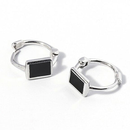 Black Glazed Cube Square Sterling Silver Huggie Hoop Earrings - sugarkittenlondon
