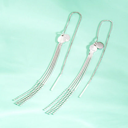 925 Sterling Silver Double Disc Dots Bead Tassel Pull-Through Threader Earrings - sugarkittenlondon