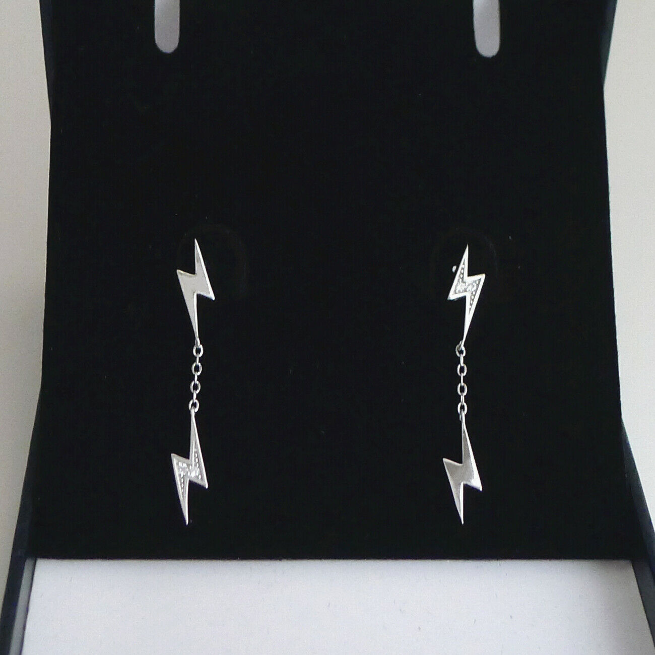 Sterling Silver Asymmetrical Lightning Bolt Drop Dangle Stud Earrings - sugarkittenlondon