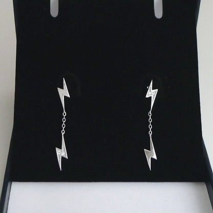 Sterling Silver Asymmetrical Lightning Bolt Drop Dangle Stud Earrings - sugarkittenlondon
