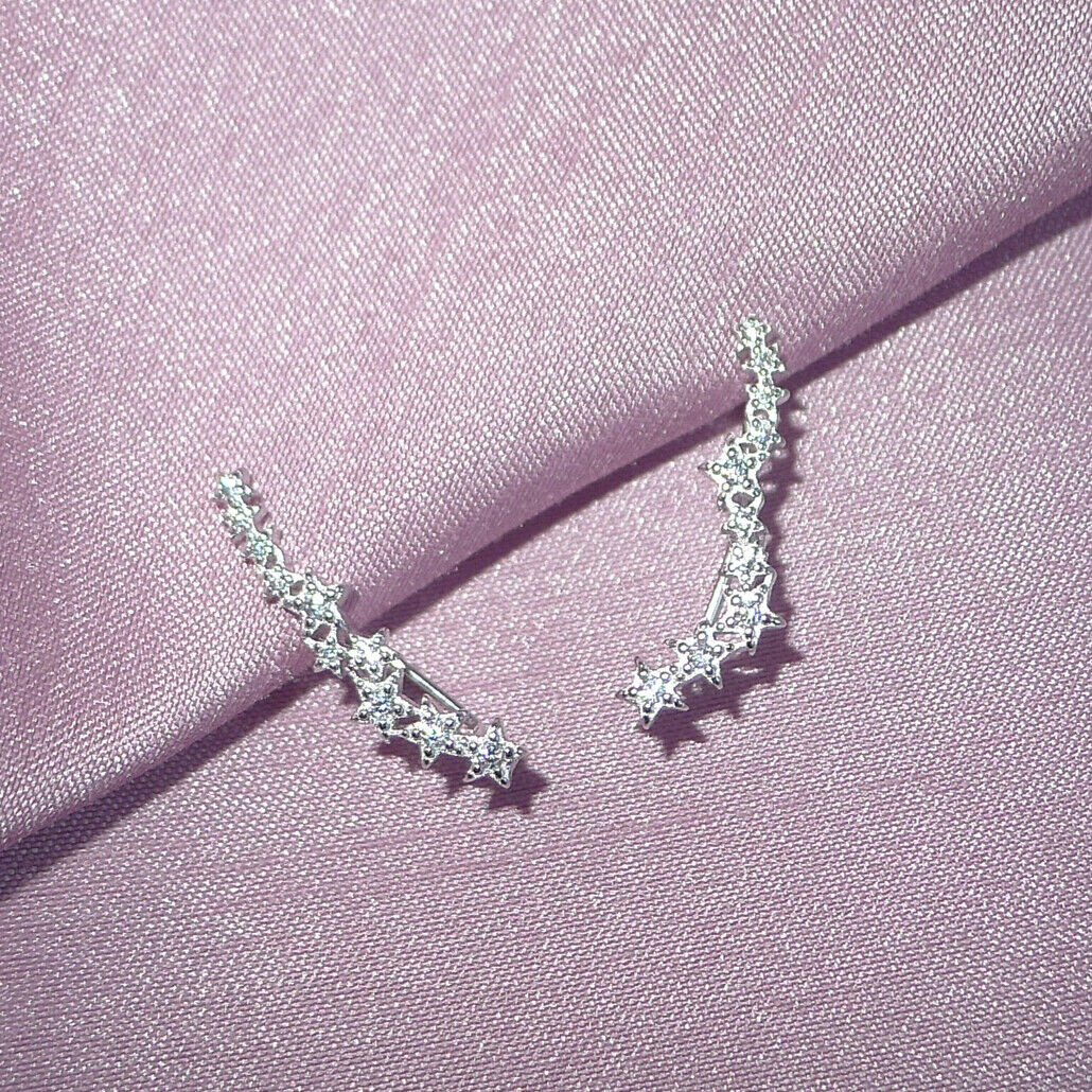 Sterling Silver CZ Asymmetrical Star Constellation Ear Crawler Drop Earrings - sugarkittenlondon