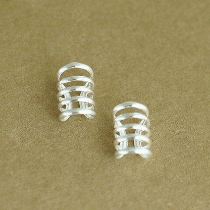 925 Sterling Silver Non-Piercing Clip On Helix Earrings with 4-5 Lines - sugarkittenlondon