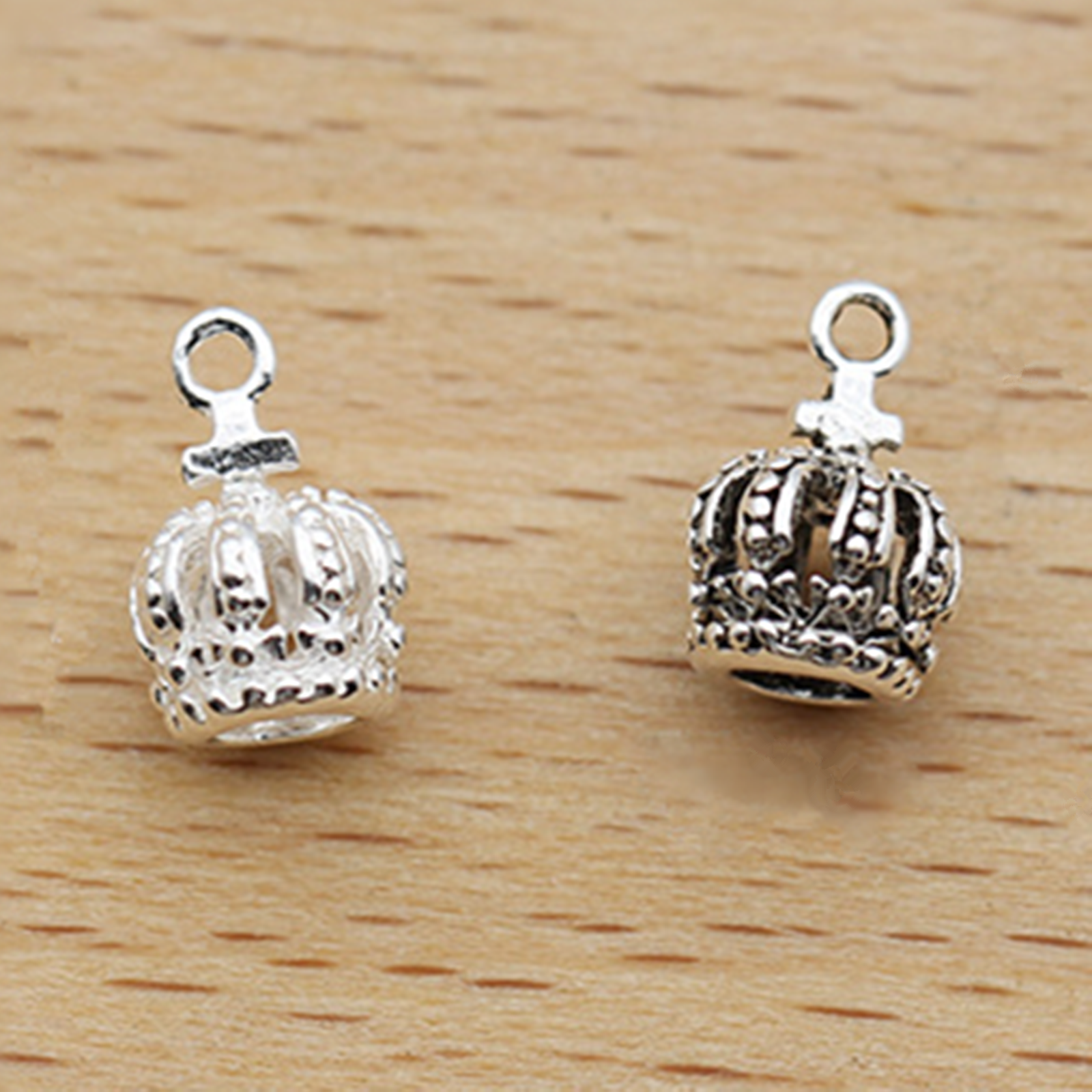 Sterling Silver King and Queen Crown Pendants with Tiny Cross Charms - sugarkittenlondon