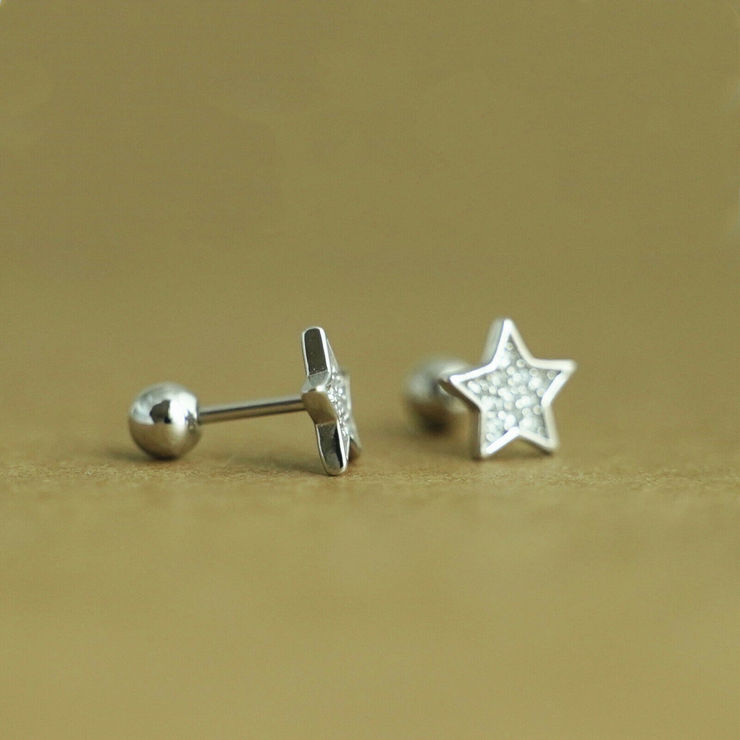 925 Sterling Silver Cubic Zirconia Star Stud Earrings with Screw Back - sugarkittenlondon