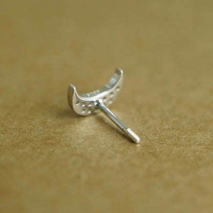 Sterling Silver Eternity Moon Cubic Zirconia Stud Earrings with Screw Back - sugarkittenlondon