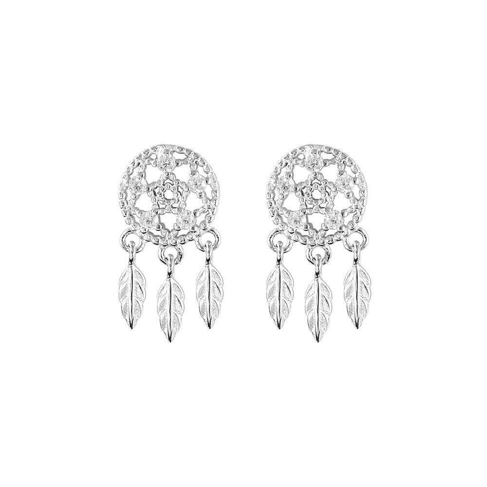 Dreamcatcher Earrings - 925 Sterling Silver with Crystal CZ Protection Jewellery - sugarkittenlondon