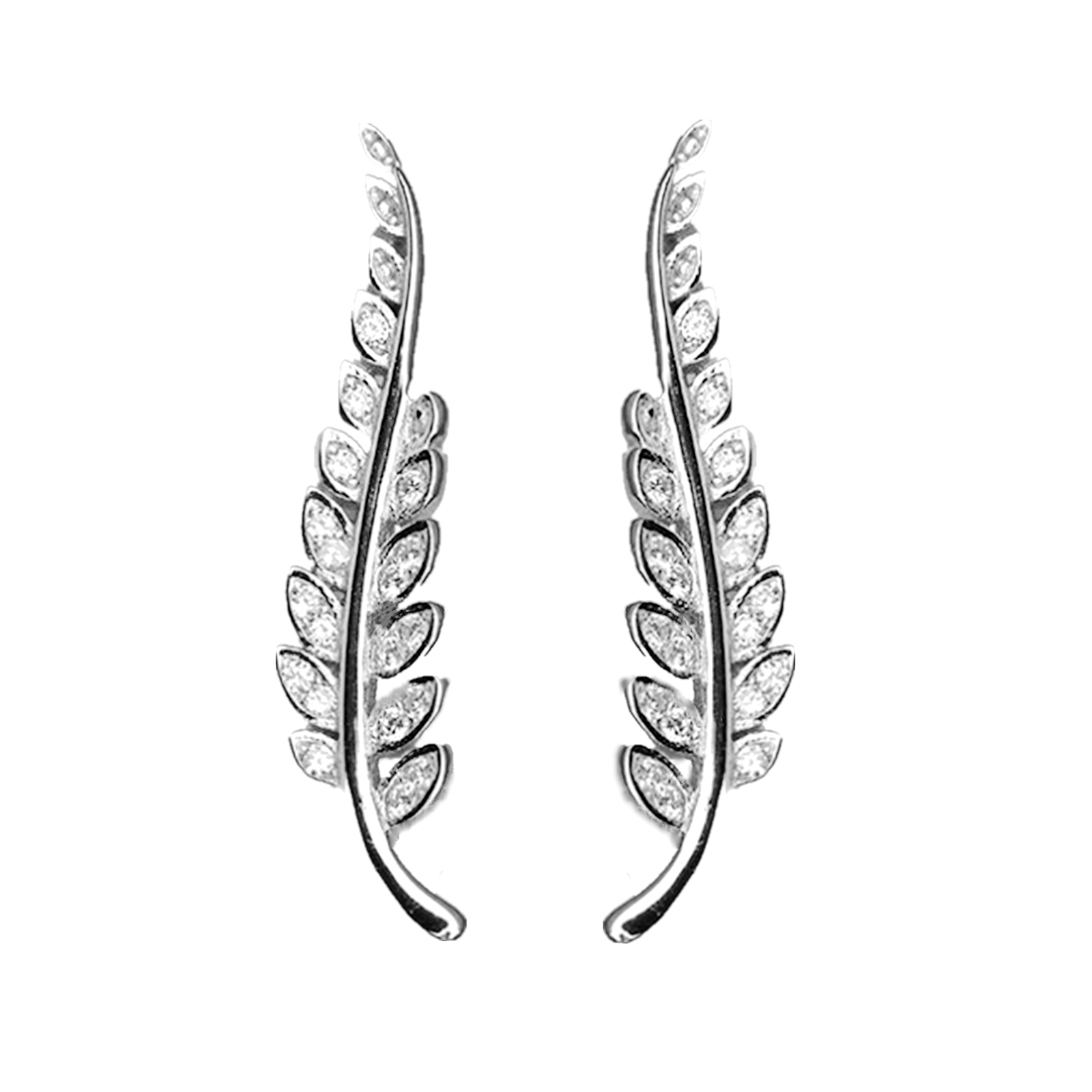 Leaf Ear Climber Earrings | Sterling Silver & Crystal Paved CZ - sugarkittenlondon