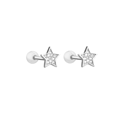 925 Sterling Silver Cubic Zirconia Star Stud Earrings with Screw Back - sugarkittenlondon