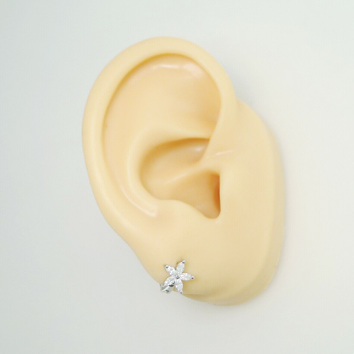 925 Sterling Silver Flower Huggie Hoop Earrings with CZ Accents 2 Tones - sugarkittenlondon