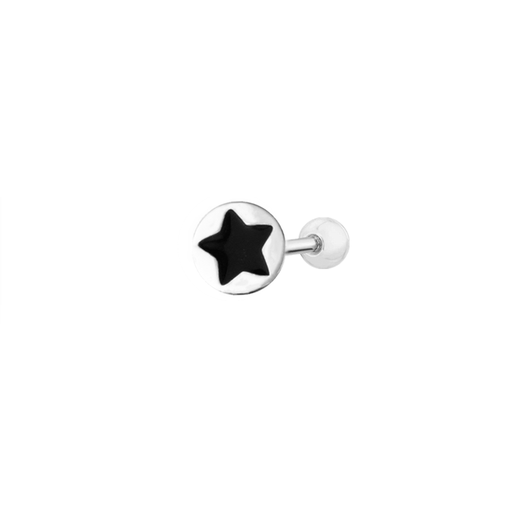 Black Star Back Earrings - Sterling Silver Enamel Star Disc Dot Barbell Bead Ball Screw Back - sugarkittenlondon