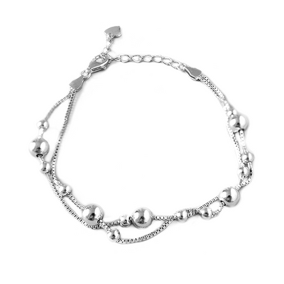 Rhodium on Sterling Silver 3mm 5mm Ball Beads Double Layer Box Chain Bracelet - sugarkittenlondon