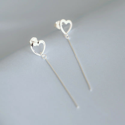 Sterling Silver Hollow Love Heart Snake Chain Stud Earrings | Dangle Drop - sugarkittenlondon