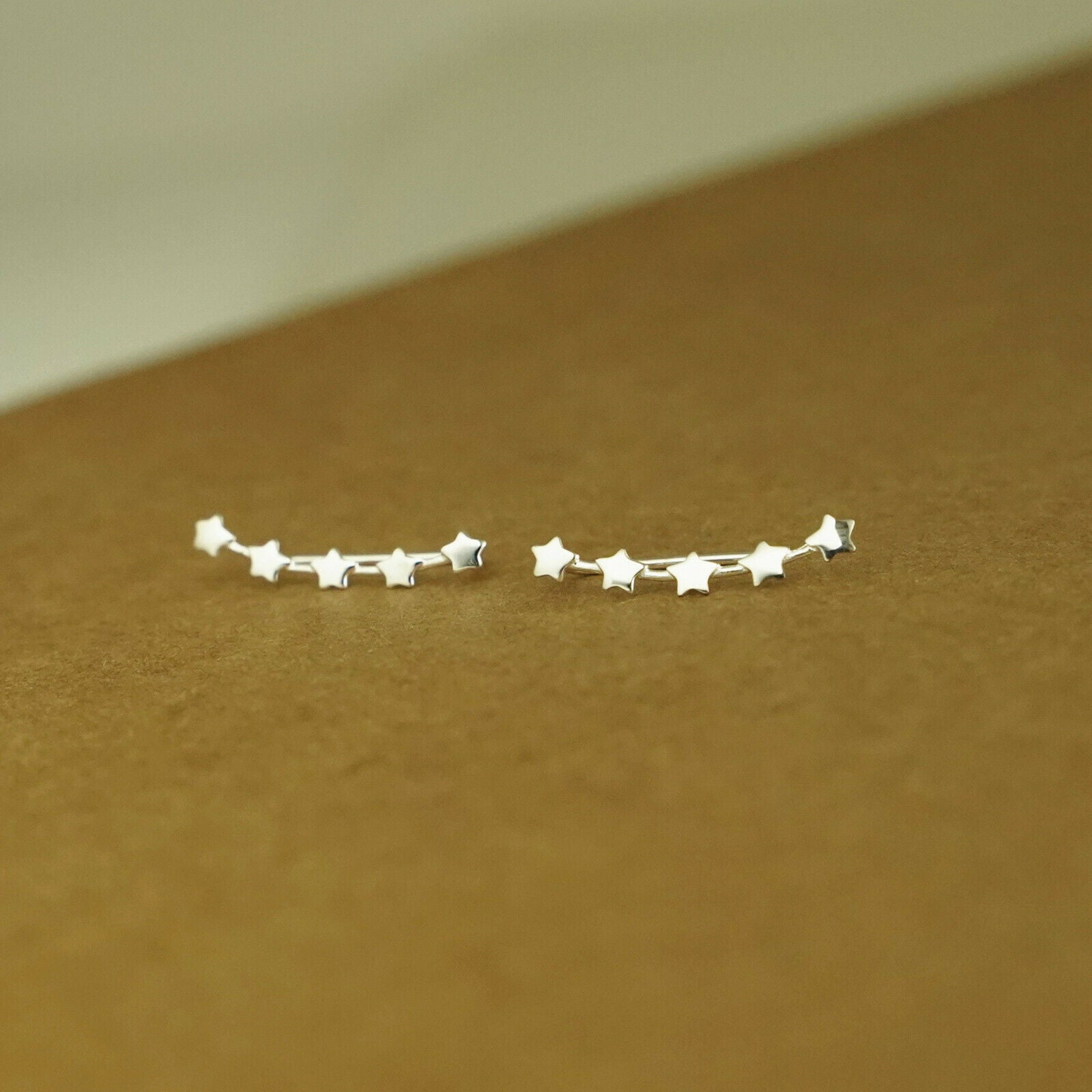 925 Sterling Silver Curved Ear Crawlers with Lucky Stars Vine - sugarkittenlondon