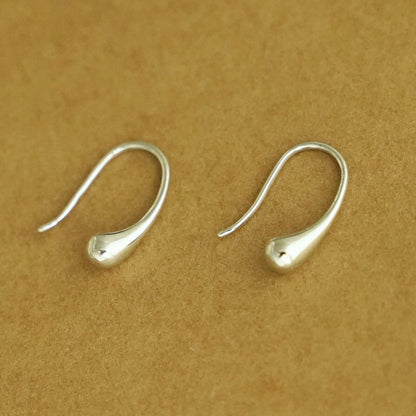 Hoop Drop Earrings Sterling Silver Plain Shiny Waterdrop Teardrop Hoop Drop Earrings 1.8cm - sugarkittenlondon