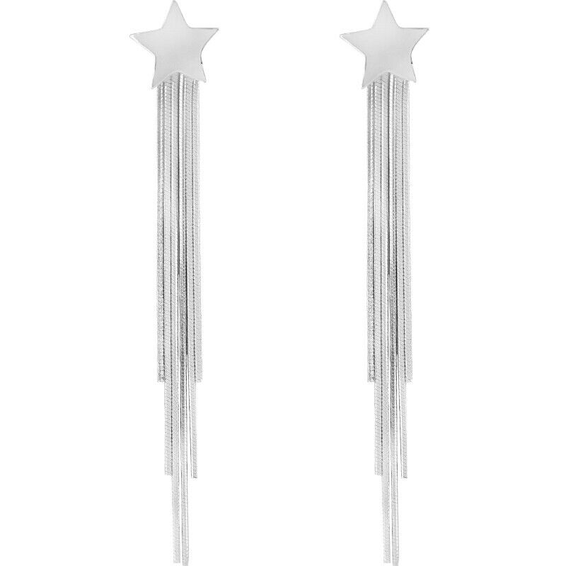 925 Sterling Silver Star Tassel Drop Earrings with Cascading Chain - sugarkittenlondon