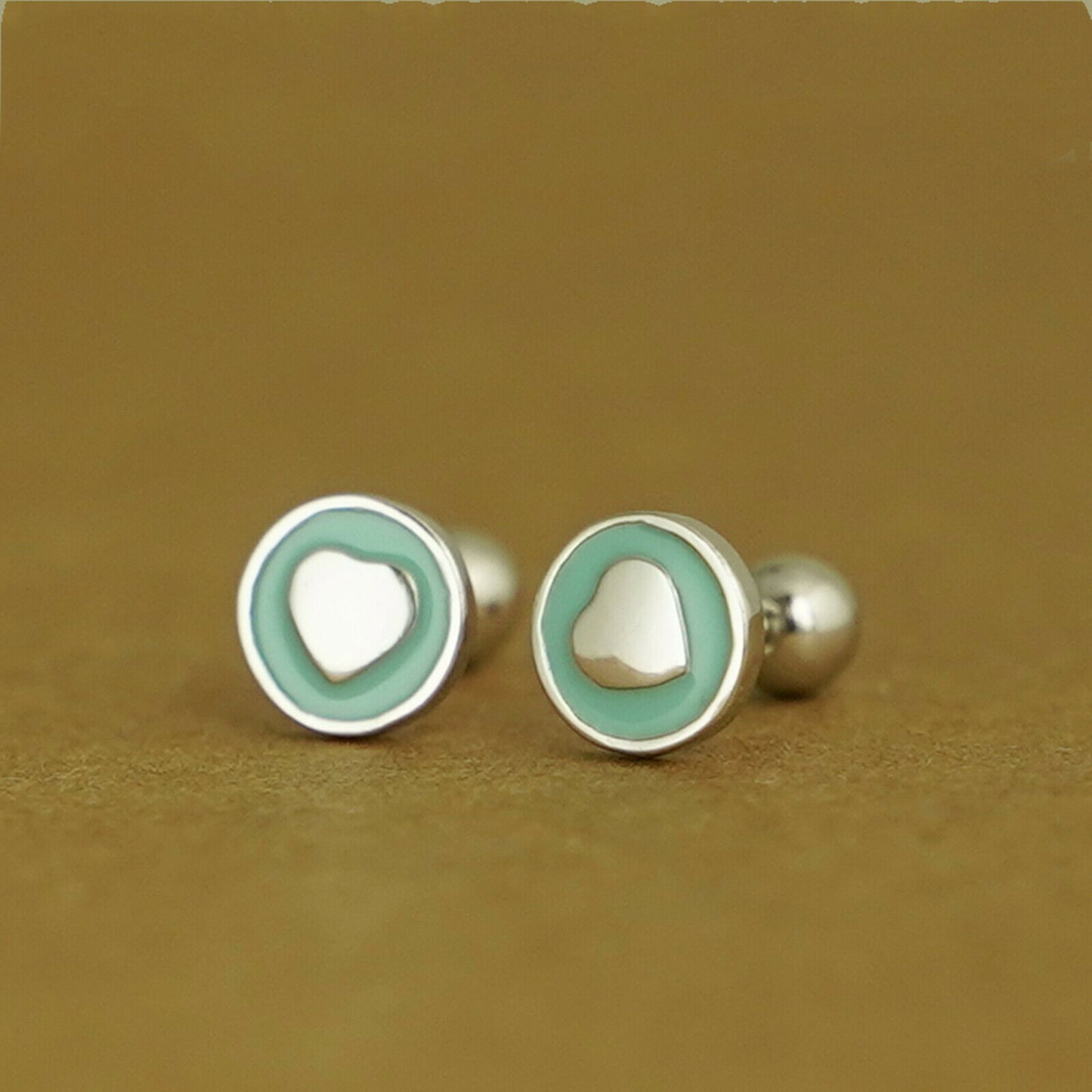 Screw Back Earrings | Sterling Silver Turquoise Enamel Heart Dot Barbell Bead Ball Dangle Earrings - sugarkittenlondon