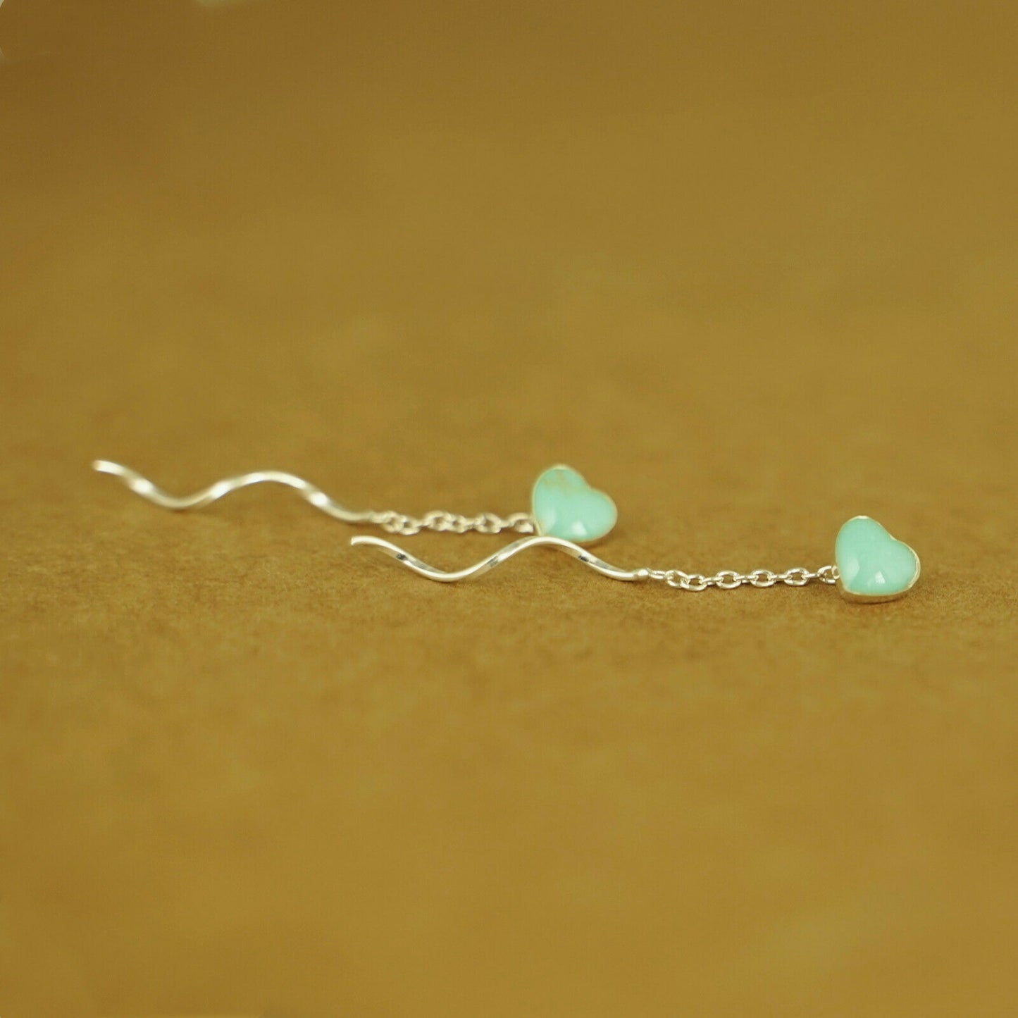 Turquoise Heart Sterling Silver Pull-Through Abalone Shell Threader Earrings - sugarkittenlondon