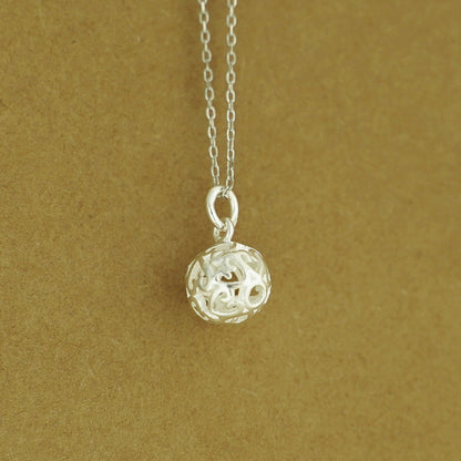 Sterling Silver 3D Love Heart Ball Charm Pendant Necklace (10mm or 12mm) - sugarkittenlondon