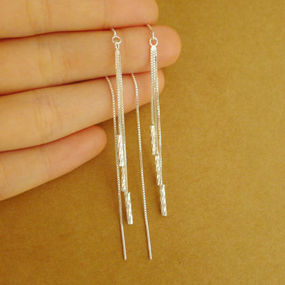 Long Drop Pull Through Threader Earrings in 925 Sterling Silver - sugarkittenlondon