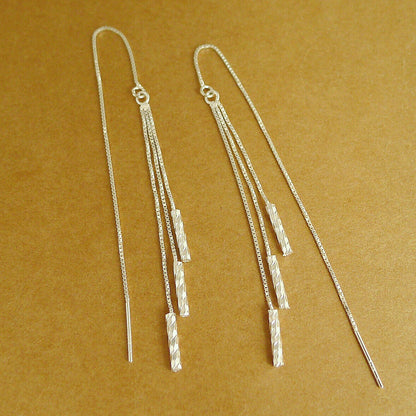 Long Drop Pull Through Threader Earrings in 925 Sterling Silver - sugarkittenlondon