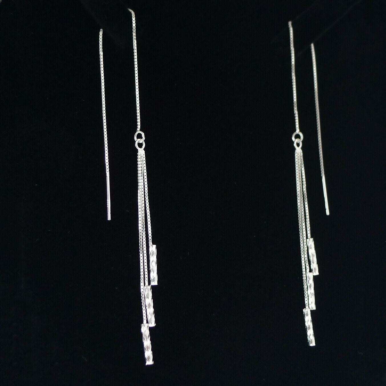 Long Drop Pull Through Threader Earrings in 925 Sterling Silver - sugarkittenlondon