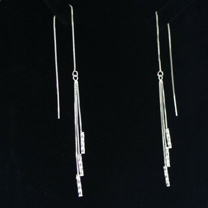 Long Drop Pull Through Threader Earrings in 925 Sterling Silver - sugarkittenlondon