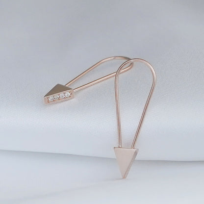 Sterling Silver Rose Gold Plated Triangle CZ Safety Pin Clip Hoop Drop Earrings - sugarkittenlondon