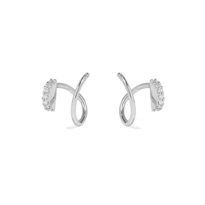 925 Sterling Silver Half Eternity CZ Twirl Wire Faux Double Piercing Earrings - sugarkittenlondon