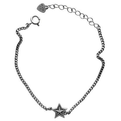 Oxidized Sterling Silver Retro Star Curb Chain Star Anklet Biker Unisex Bracelet - sugarkittenlondon