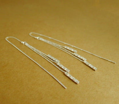 Long Drop Pull Through Threader Earrings in 925 Sterling Silver - sugarkittenlondon