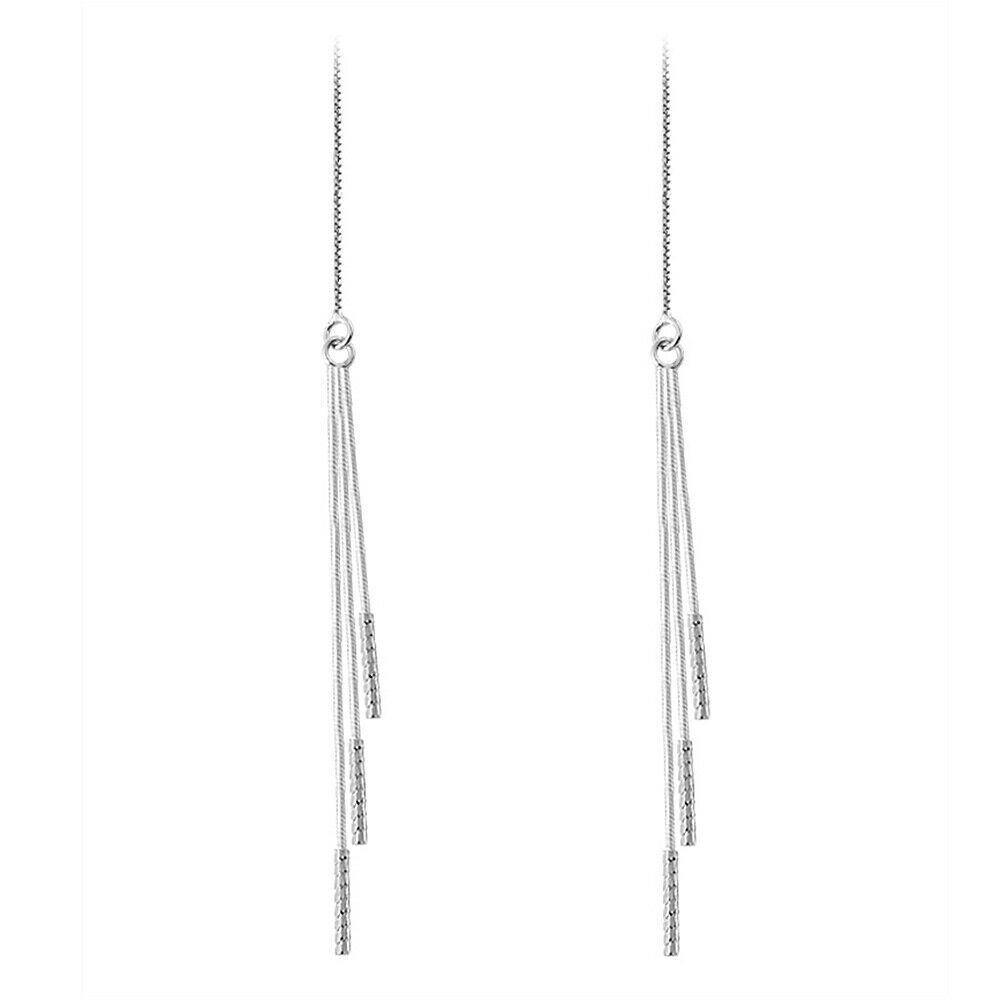 Long Drop Pull Through Threader Earrings in 925 Sterling Silver - sugarkittenlondon