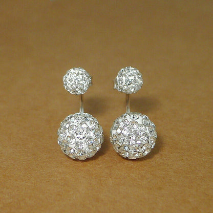 Sterling Silver Crystal Jacket Earrings - White Crystal Glitter Balls Drop - sugarkittenlondon