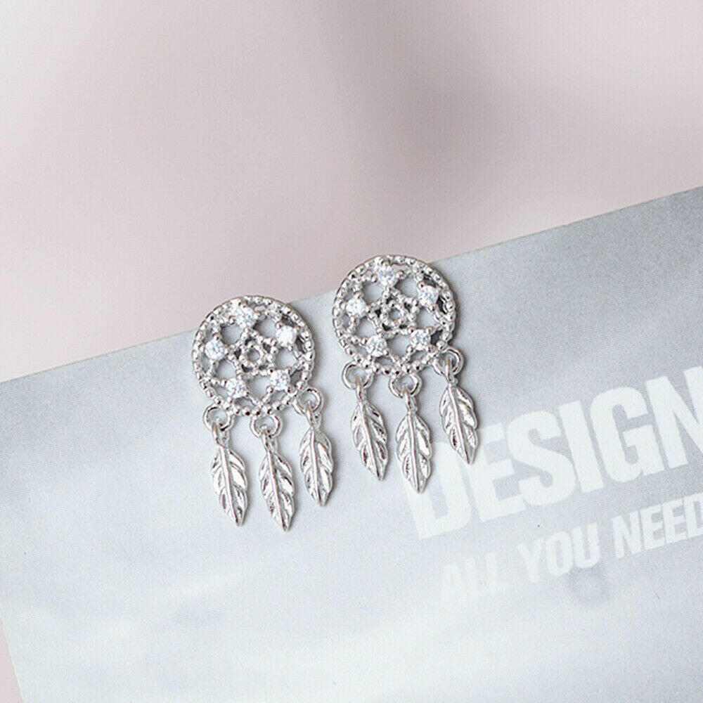 Dreamcatcher Earrings - 925 Sterling Silver with Crystal CZ Protection Jewellery - sugarkittenlondon