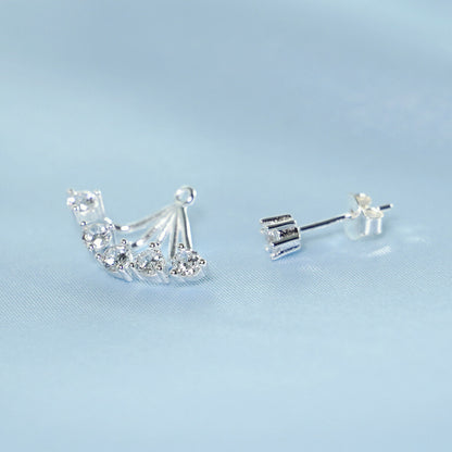 925 Sterling Silver CZ Sunlight Curved Bar Jacket Earrings - sugarkittenlondon