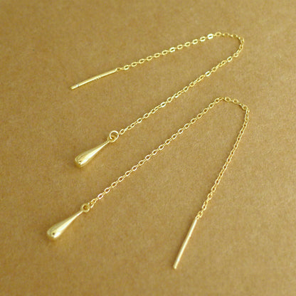 925 Sterling Silver Teardrop Threader Dangle Earrings - Fine Line Pull Through - sugarkittenlondon