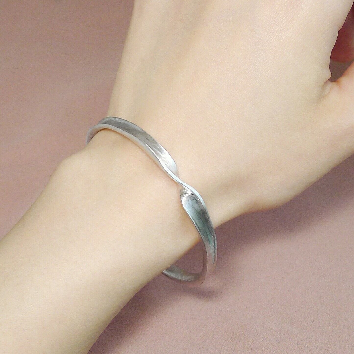 Sterling Silver Solid Matte Twist Concave Rope Cuff Bangle Full UK Hallmark - sugarkittenlondon