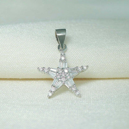 Sterling Silver 15mm Star Cubic Zirconia Pendant Necklace 3 Chains - sugarkittenlondon