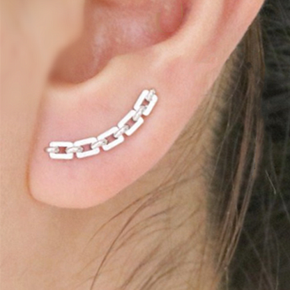 Curved Cube Climber Earrings in Sterling Silver with Linked Chain Geometry - sugarkittenlondon