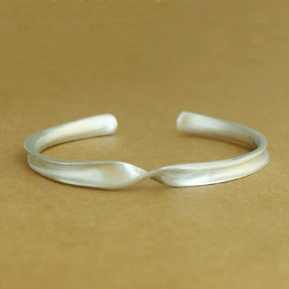 Sterling Silver Solid Matte Twist Concave Rope Cuff Bangle Full UK Hallmark - sugarkittenlondon