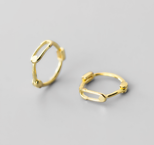 18K Gold-Plated Sterling Silver Safety Pin Huggie Hoop Earrings - sugarkittenlondon