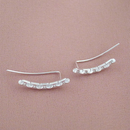 Curved Cube Climber Earrings in Sterling Silver with Linked Chain Geometry - sugarkittenlondon