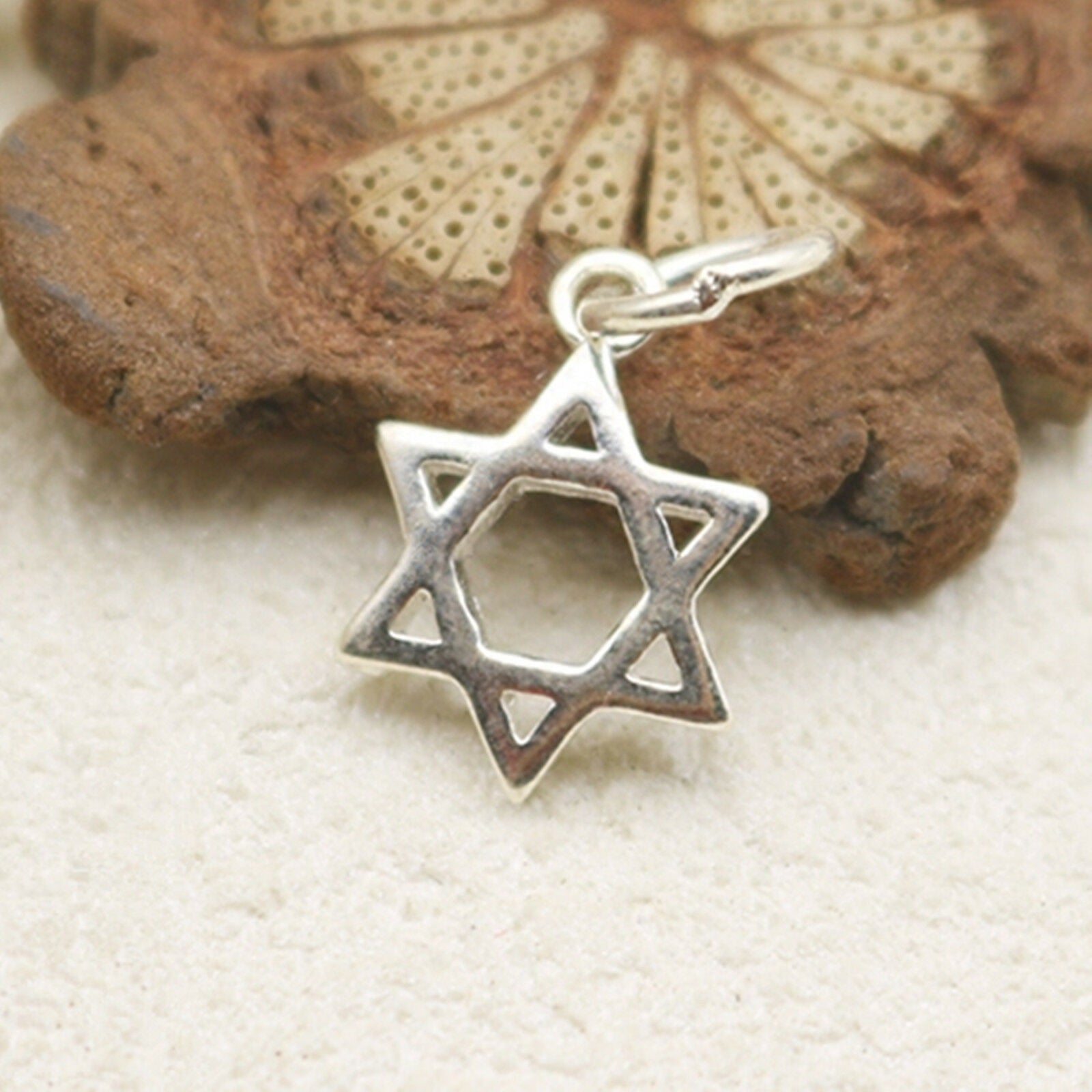 Sterling Silver 8mm Hollow Six Pointed Star Hex Star of David Charm Pendant - sugarkittenlondon