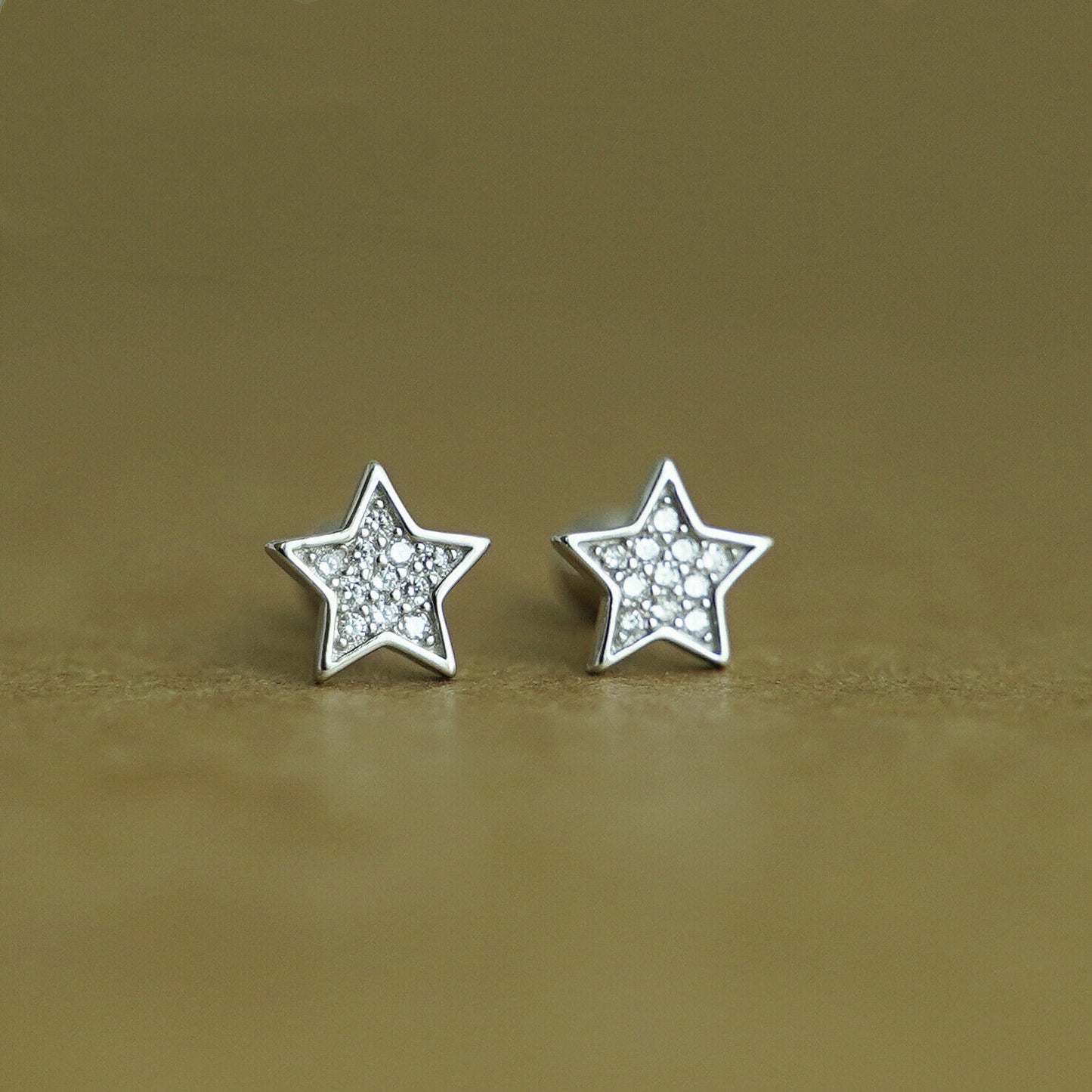 925 Sterling Silver Cubic Zirconia Star Stud Earrings with Screw Back - sugarkittenlondon