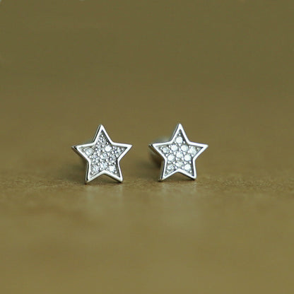 925 Sterling Silver Cubic Zirconia Star Stud Earrings with Screw Back - sugarkittenlondon