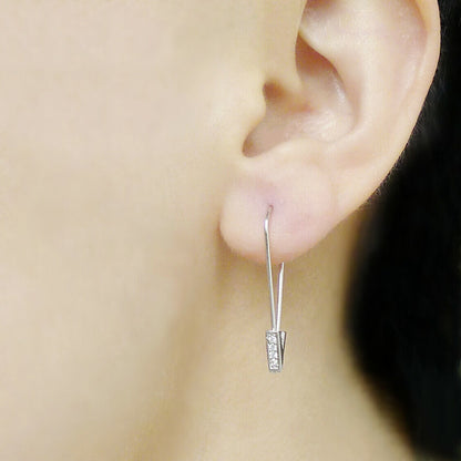 Sterling Silver Triangle CZ Safety Pin Hoop Drop Earrings with Rhodium Plating - sugarkittenlondon